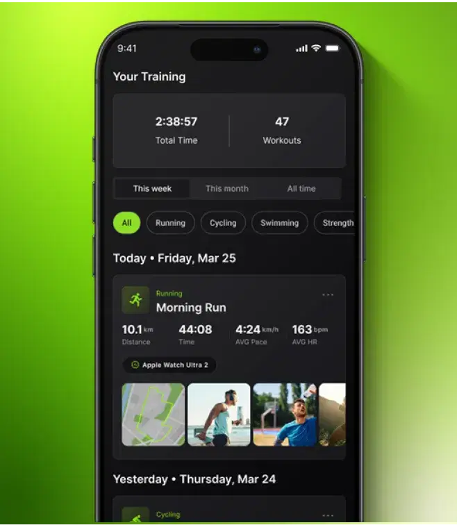 Activity tab showing your training history and session records
